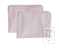 Pink Pimlico stripe TRVL Roadie pouch, available in medium and large