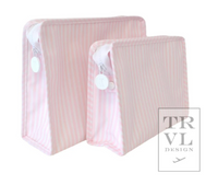 Pink Pimlico stripe TRVL Roadie pouch, available in medium and large