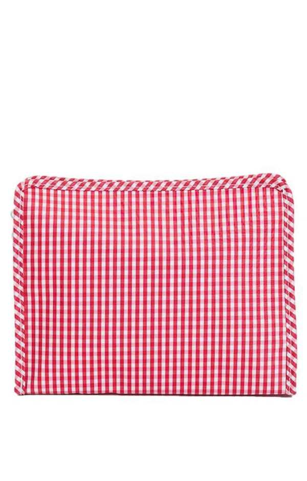 Red gingham TRVL Roadie pouch