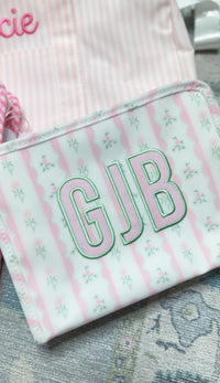 Pink ribbon floral roadie with GJB monogram embroidery