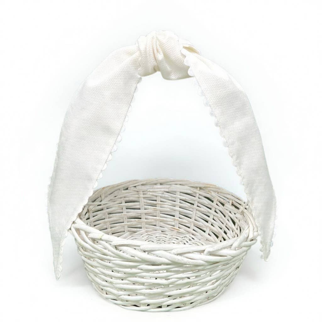 White Cotton Pique Sash with Trim: 44 inches / Ivory