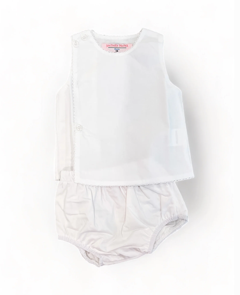 White diaper set for baby, ready for monogramming