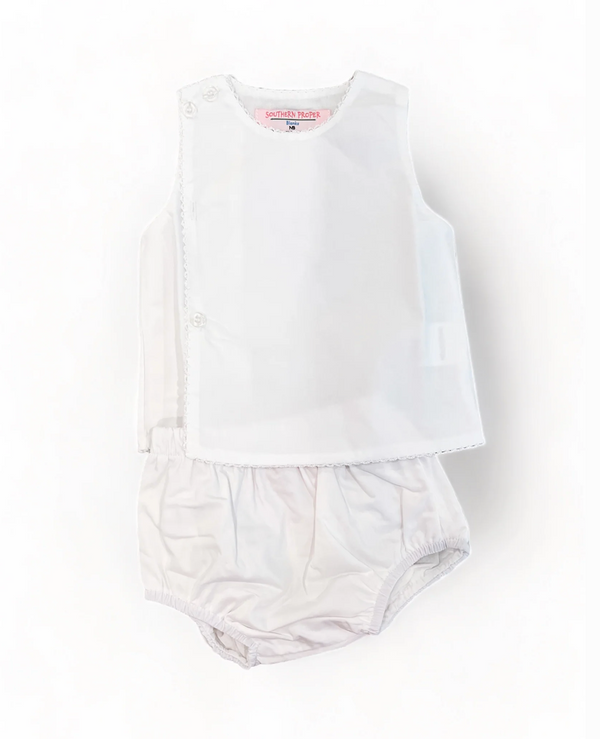 White diaper set for baby, ready for monogramming