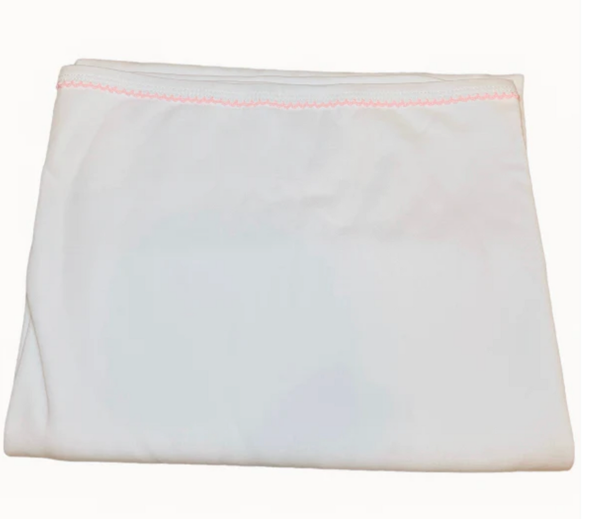 White picot trim baby blanket, available in pink and blue