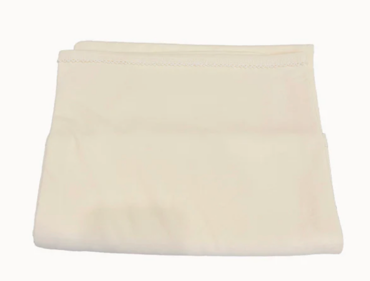 White picot trim baby blanket, available in pink and blue