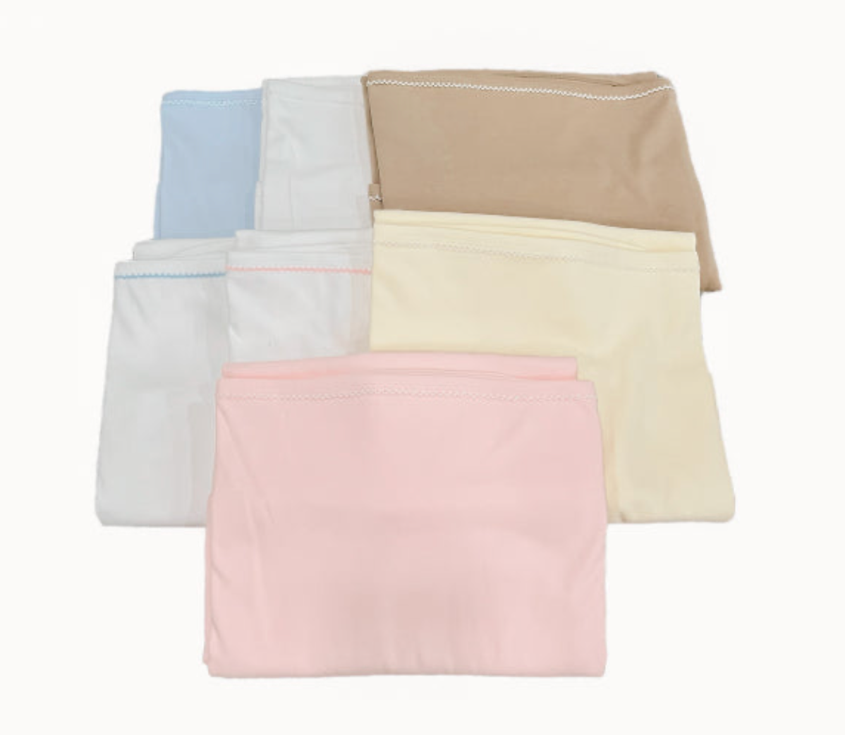 White picot trim baby blanket, available in pink and blue