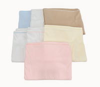 White picot trim baby blanket, available in pink and blue