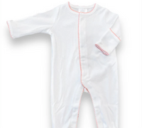 White picot trim footie for baby, ready for monogramming
