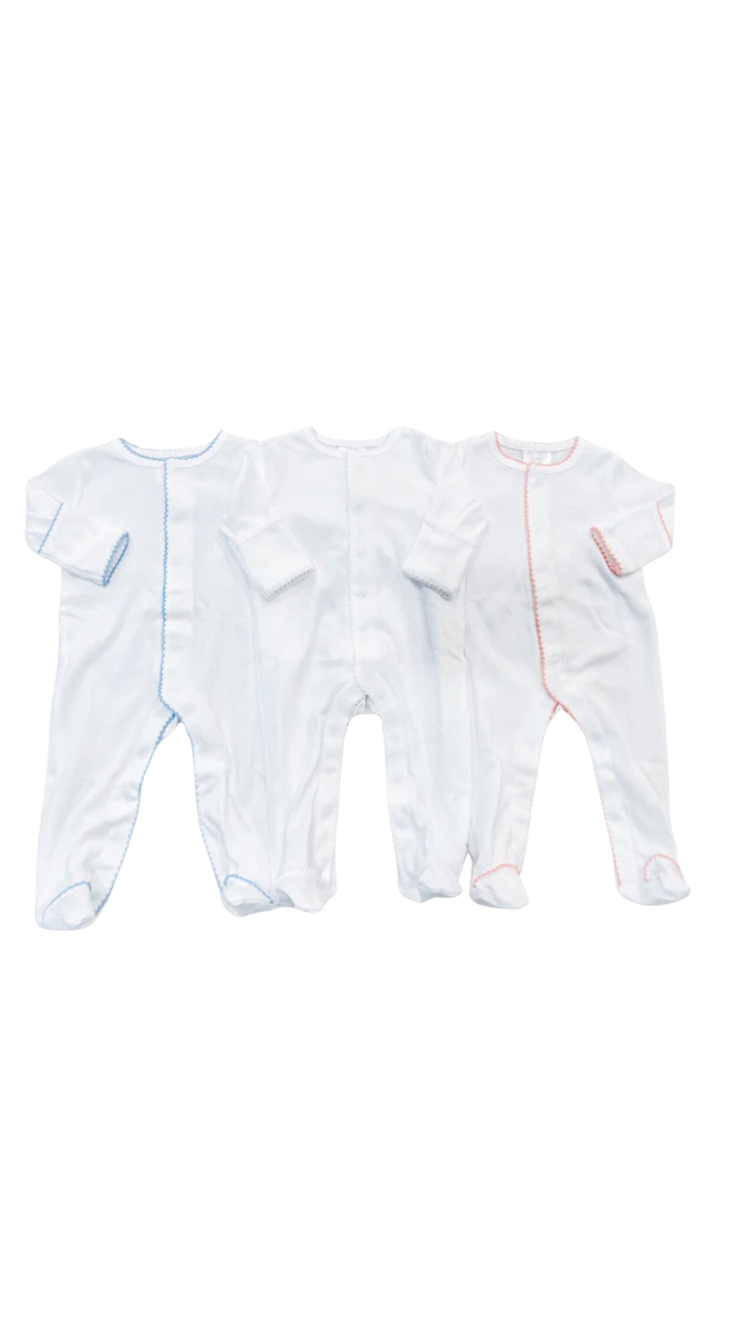 White picot trim footie for baby, ready for monogramming