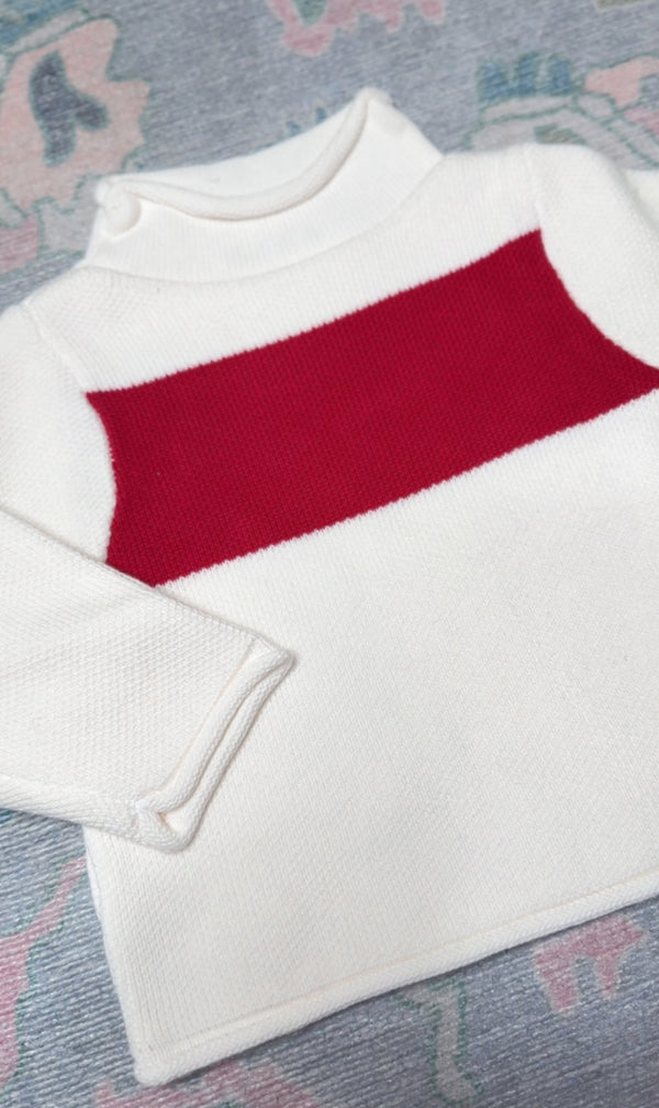 White and red rollneck sweater for baby