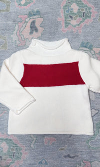 White and red rollneck sweater for baby