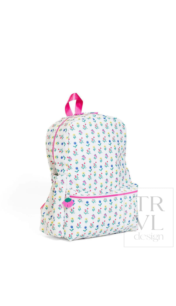 Blue wildflower print TRVL Backpacker bag